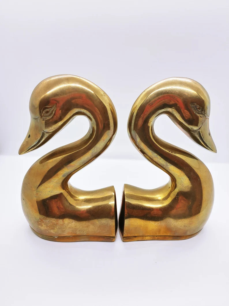Vintage Brass Swan Bookends, Midcentury Decor, Vintage Brass | Etsy (US)