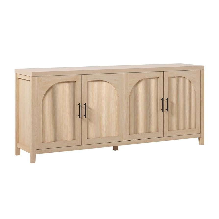 Walker Edison Sasha 4-Door Reeded Sideboard Buffet with Cord Management, 70 Inch, Coastal Oak | Amazon (US)