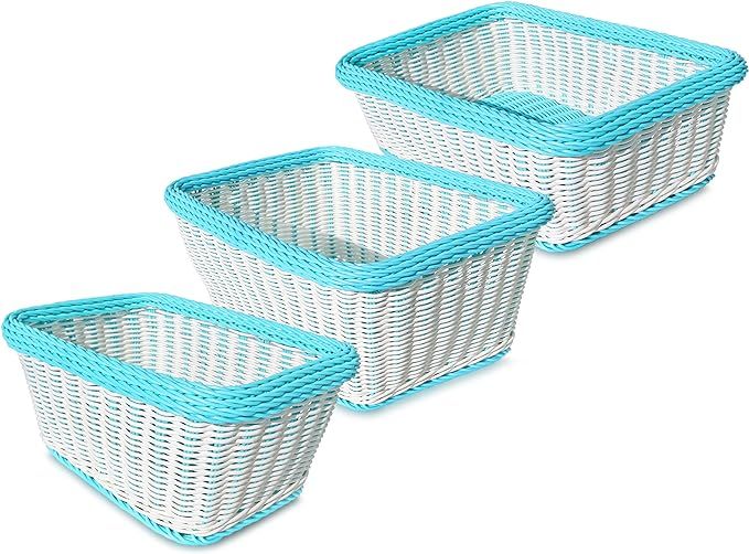 02355 Rectangular Storage Basket, Dishwasher Safe, Shelf Storage, Hand Woven, Set of 3, White wit... | Amazon (US)