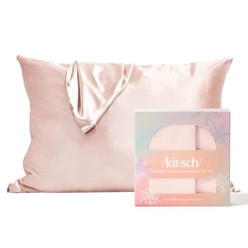 Kitsch Holiday Satin Pillowcase with Zipper for Hair and Skin, Softer Than Silk Pillow Cases, 2 Pack Cooling Pillow Covers, Machine Washable, Wrinkle-Free Satin Queen Size Set of 2, 19"x26", Blush | Amazon (US)