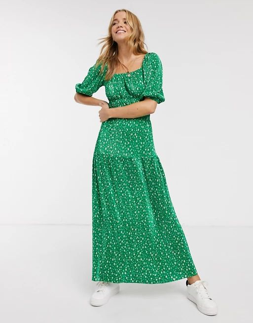 ASOS DESIGN plisse maxi dress in green floral ditsy print | ASOS US