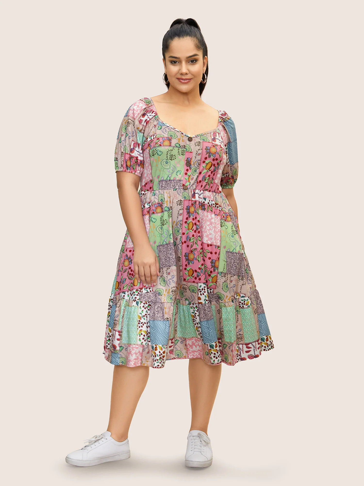 Patchwork Boho Print Raglan Sleeve Midi Dress | Bloomchic
