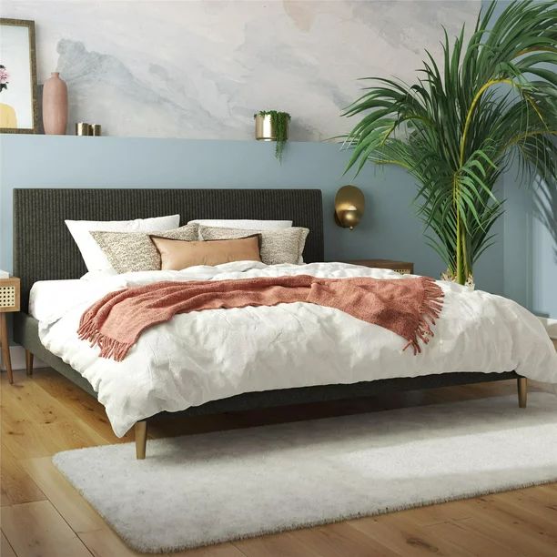 Mr. Kate Daphne Upholstered Bed with Headboard and Modern Platform Frame, Queen, Dark Gray Linen | Walmart (US)