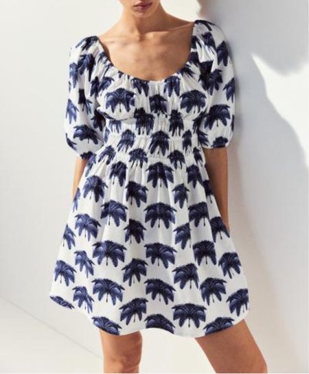 Blue and white palm tree print dress 

#LTKSeasonal #LTKstyletip #LTKfindsunder50