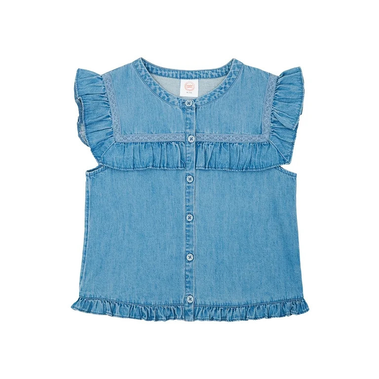 Wonder Nation Girls Lace Trim Ruffle Sleeve Top, Sizes 4-18 & Plus | Walmart (US)