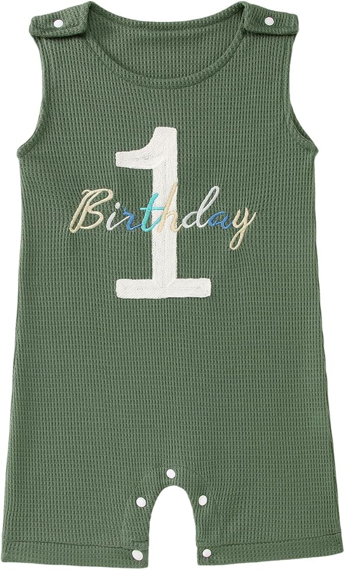 Ritatte Baby Boy 1st Birthday Outfit One Birthday Embroidery Romper Sleeveless Jumpsuit Cute Summ... | Amazon (US)