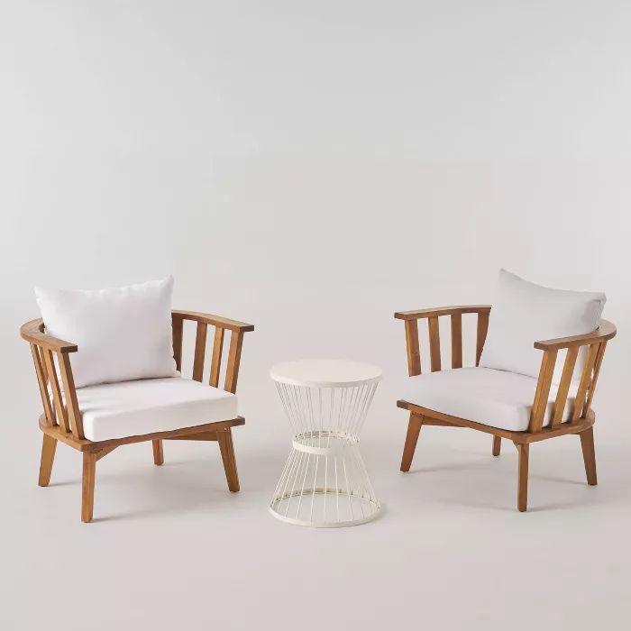 Phipps 3pc Acacia Wood Club Chair and Table Set - Teak/White - Christopher Knight Home | Target