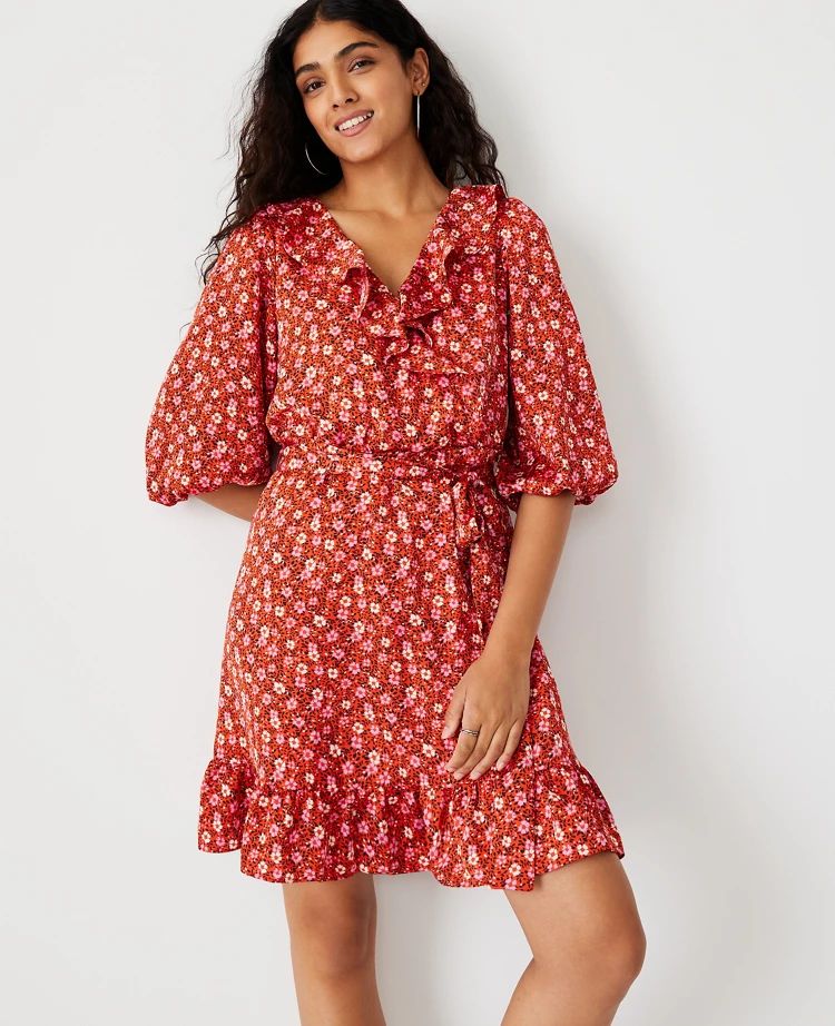 Floral Ruffle Belted Flare Dress | Ann Taylor (US)