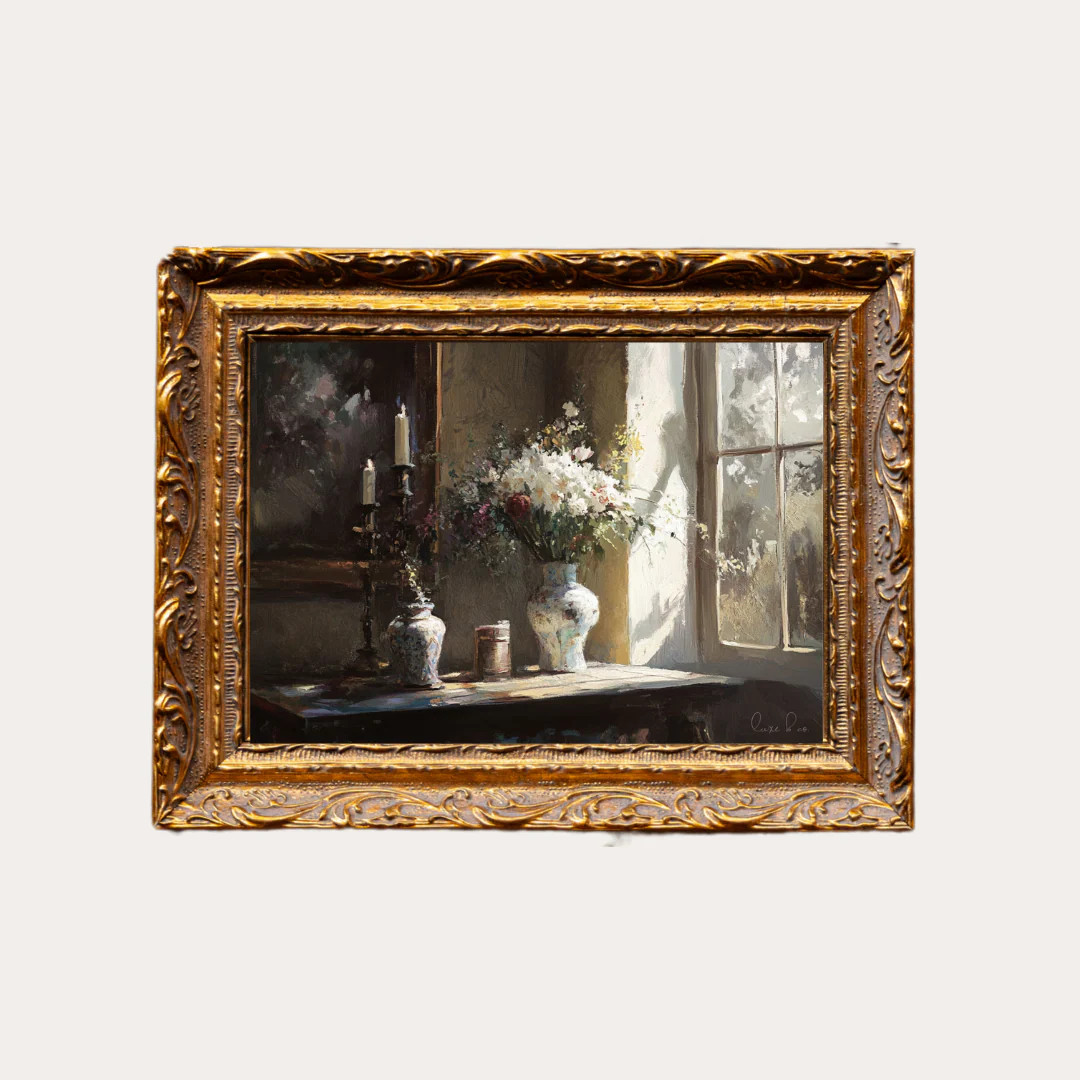 Antique Table Setting | French Brass Inspired Gold Mould Framed Art | luxe bCO