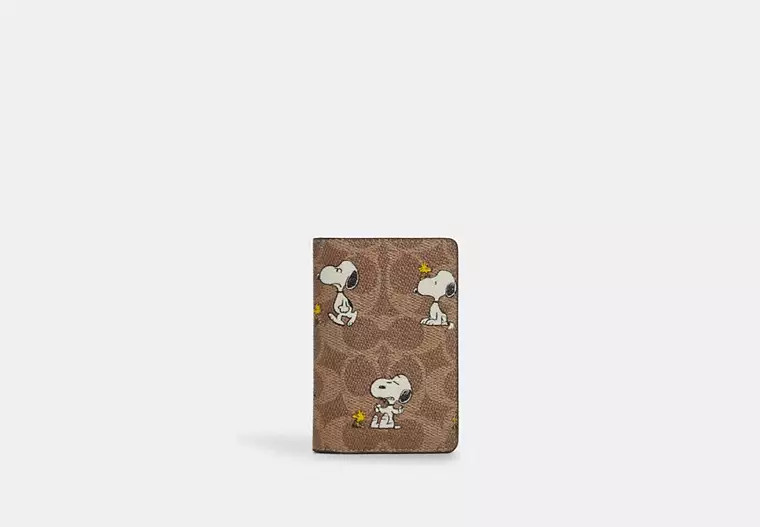 Coach X Peanuts Id Card Wallet In Signature Canvas With Snoopy Print | Coach Outlet US