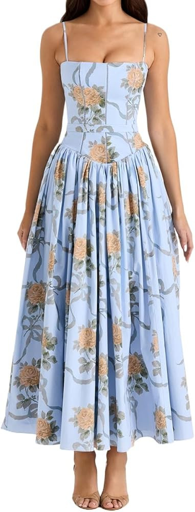 Women's Spaghetti Strap Maxi Dinner Party Dress Elegant Floral Print Holiday Dress 2025 | Amazon (US)