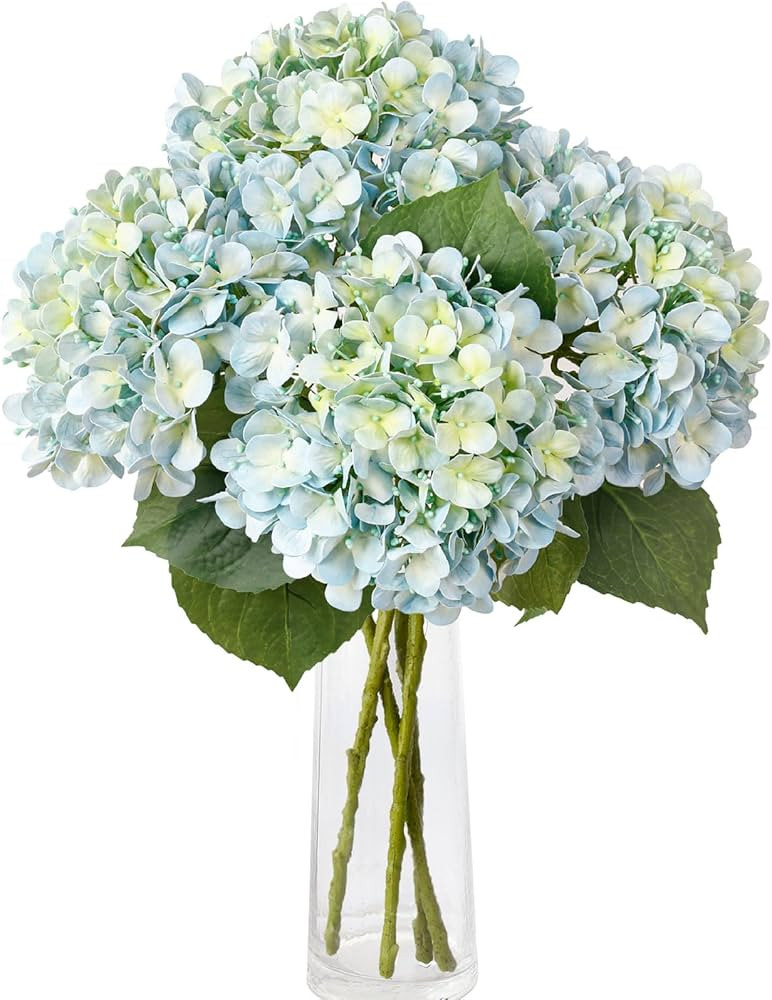 Leftover 4 Pcs Light Blue Hydrangea Artificial Flowers,21" Real Touch Faux Hydrangea Flowers and ... | Amazon (US)