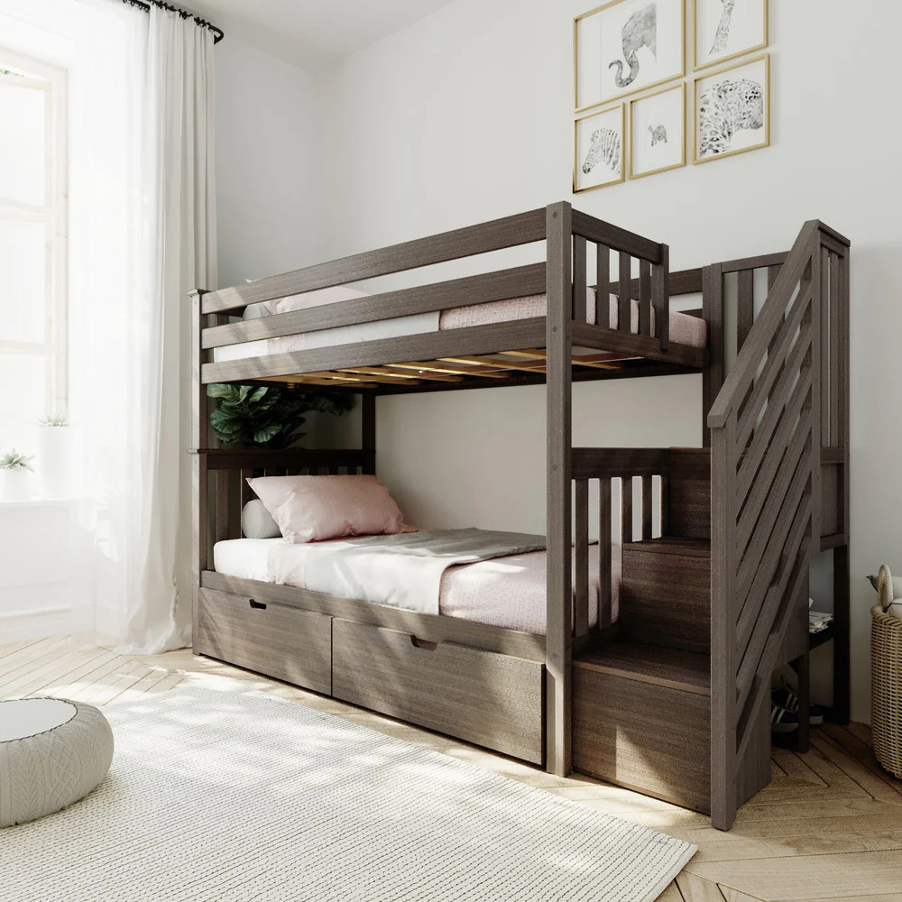 Twin Over Twin Bunk Bed With Stairs & Storage Drawers | max & lily