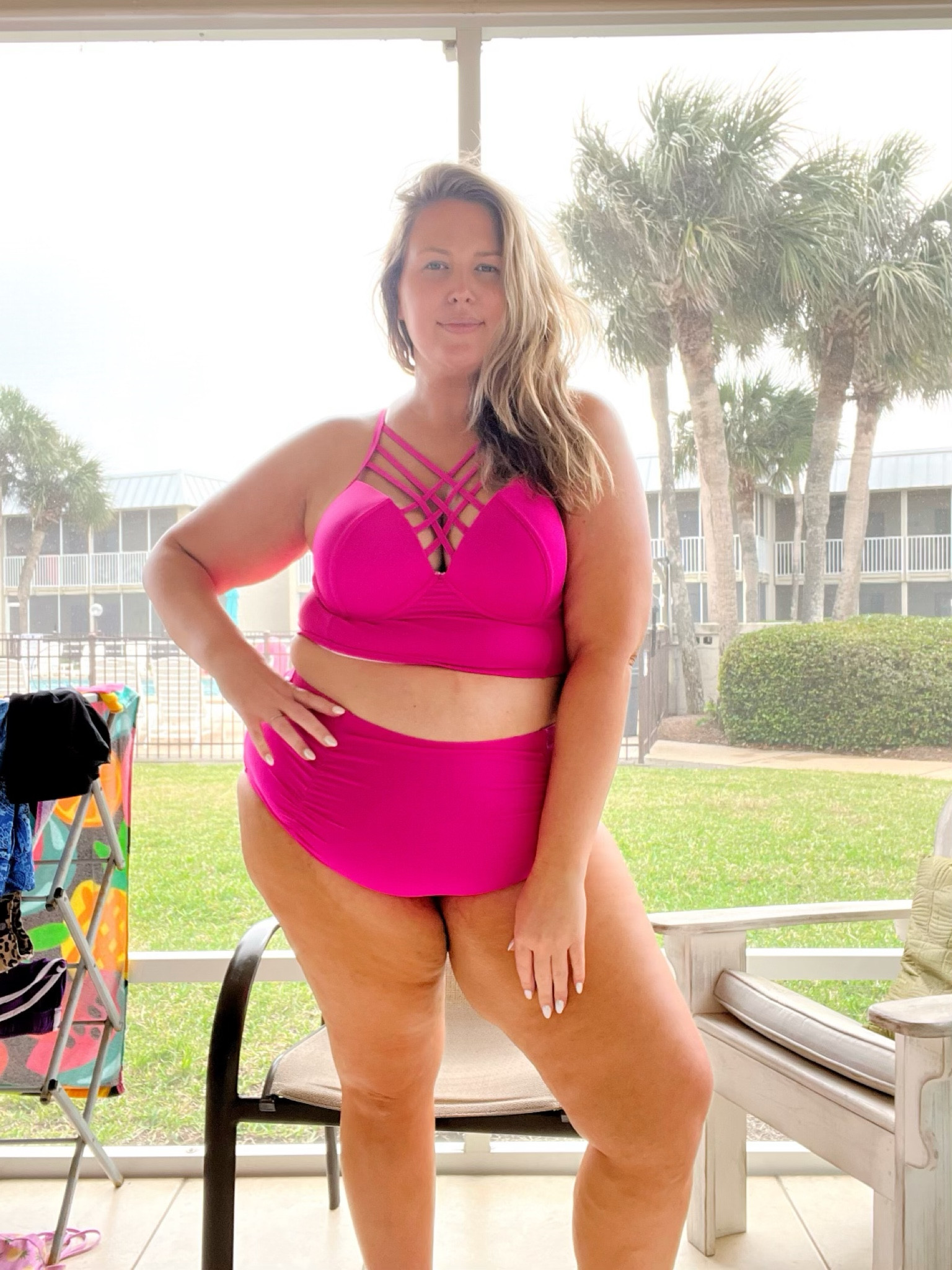 What I Wore: Beach Edition! Wore this hot pink Amazon two piece in a 2x and I love it! Just wish the top was slightly larger, so if you’re unsure it doesn’t hurt to size up! I’m a 42DD for reference. And no, I didn’t get any weird tan lines, lol. 

#LTKcurves #LTKSeasonal #LTKswim