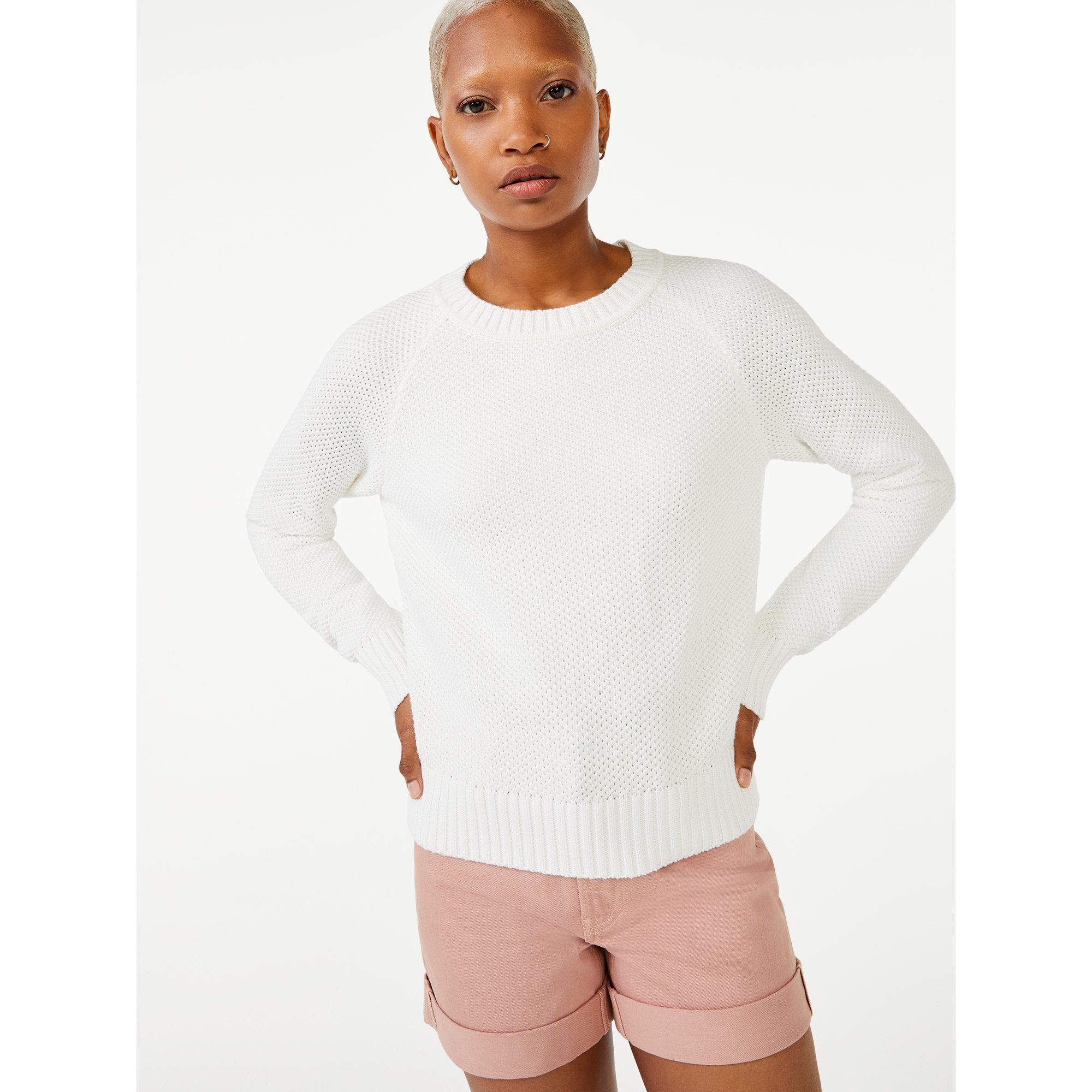 Free Assembly Women's Raglan Novelty Stitch Sweater | Walmart (US)
