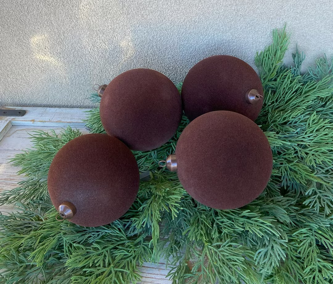Velvet Christmas Tree Ornament Flocked Neutral Tree Decoration Ball Ornament Shatterproof Luxe Vi... | Etsy (US)
