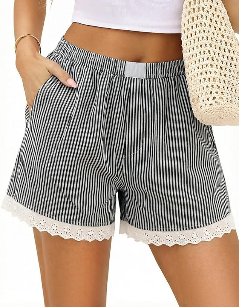 Marvmys Womens Boxer Shorts Cotton Pajama Bottoms Summer Gingham Ruffle/Lace Shorts Casual Y2K Be... | Amazon (US)