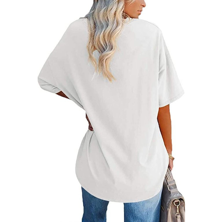 Delou Women's Oversized T-Shirts Half-Sleeve V-Neck Comfortable Cotton Tunic | Walmart (US)