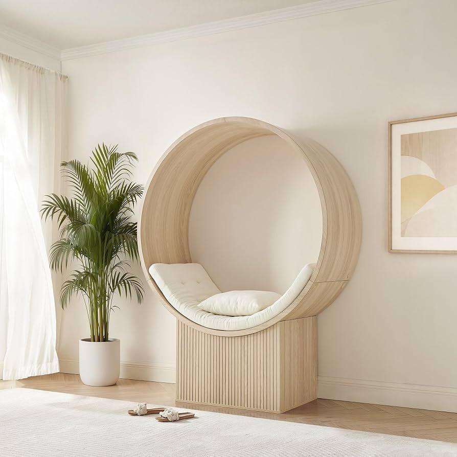 Modway Aperture Modern Sculptural Round Alcove Entryway Chair in Natural Ivory \u2013 Circular Fr... | Amazon (US)