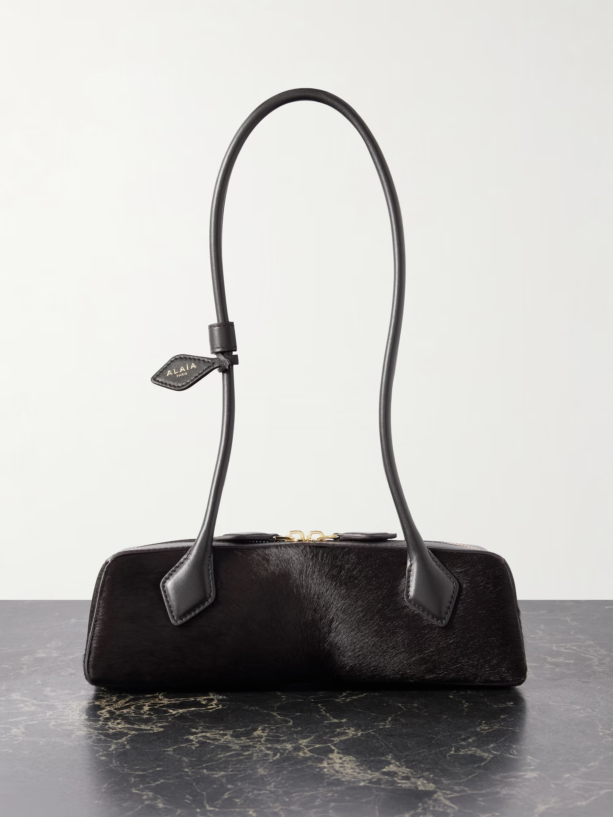 Le Teckel small leather-trimmed calf hair shoulder bag | NET-A-PORTER (US)