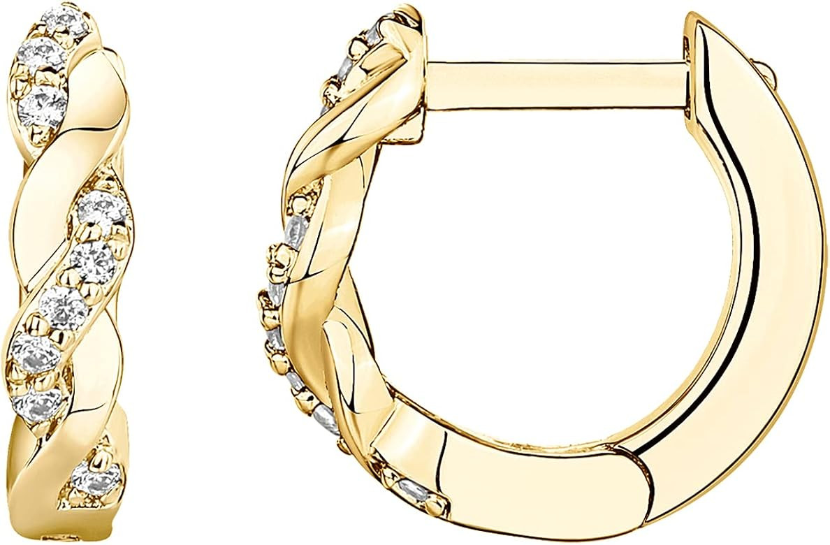 PAVOI 14K Gold Plated Sterling Silver Post Pave Cubic Zirconia Huggie Hoop Earrings for Women | Amazon (US)