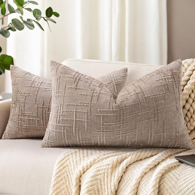 decorUhome Oatmeal Chenille Throw Pillow Covers 12x20 Set of 2 Thick Textured Slubby Couch Pillow... | Amazon (US)