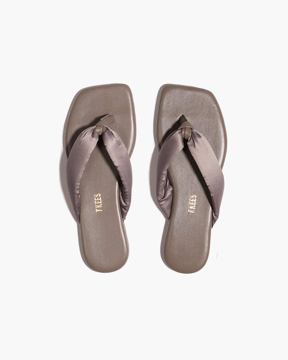 TKEES Lennon Leather Flip Flops in Pewter | TKEES