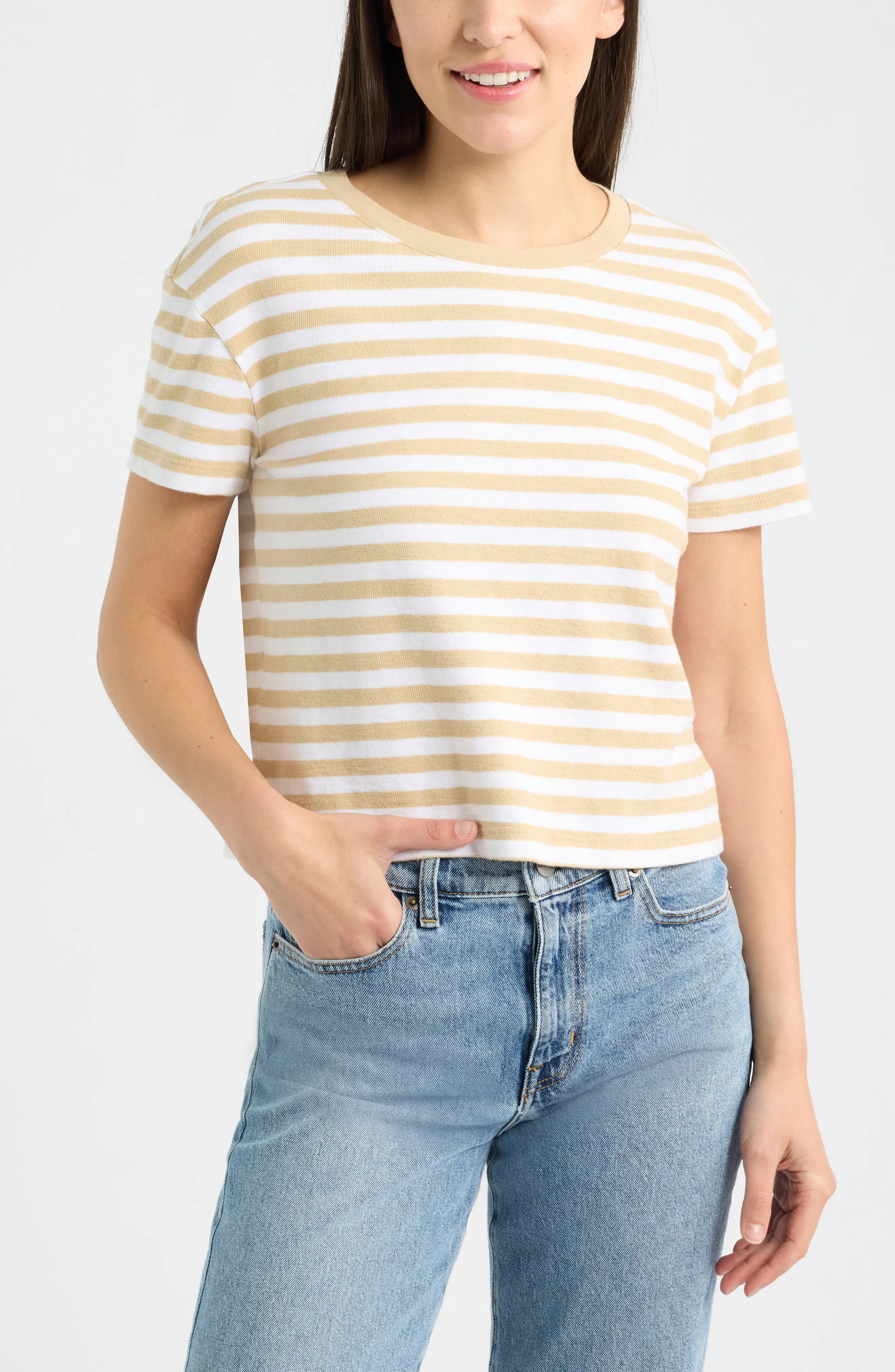 Caslon\u00ae Drop Shoulder Short Sleeve Stripe Cotton Tee (Women) | Nordstrom | Nordstrom