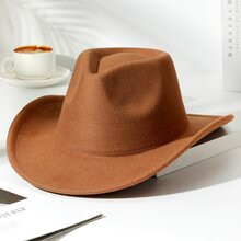 Khaki Solid Fedora Cowboy Hat | SHEIN