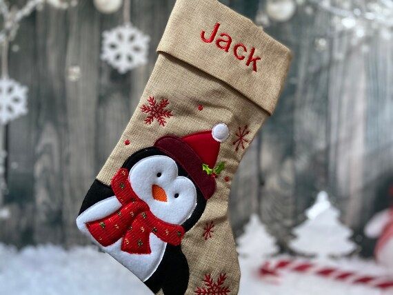 Burlap Stocking  Personalized Christmas Stocking  Penguin - Etsy Philippines | Etsy ROW