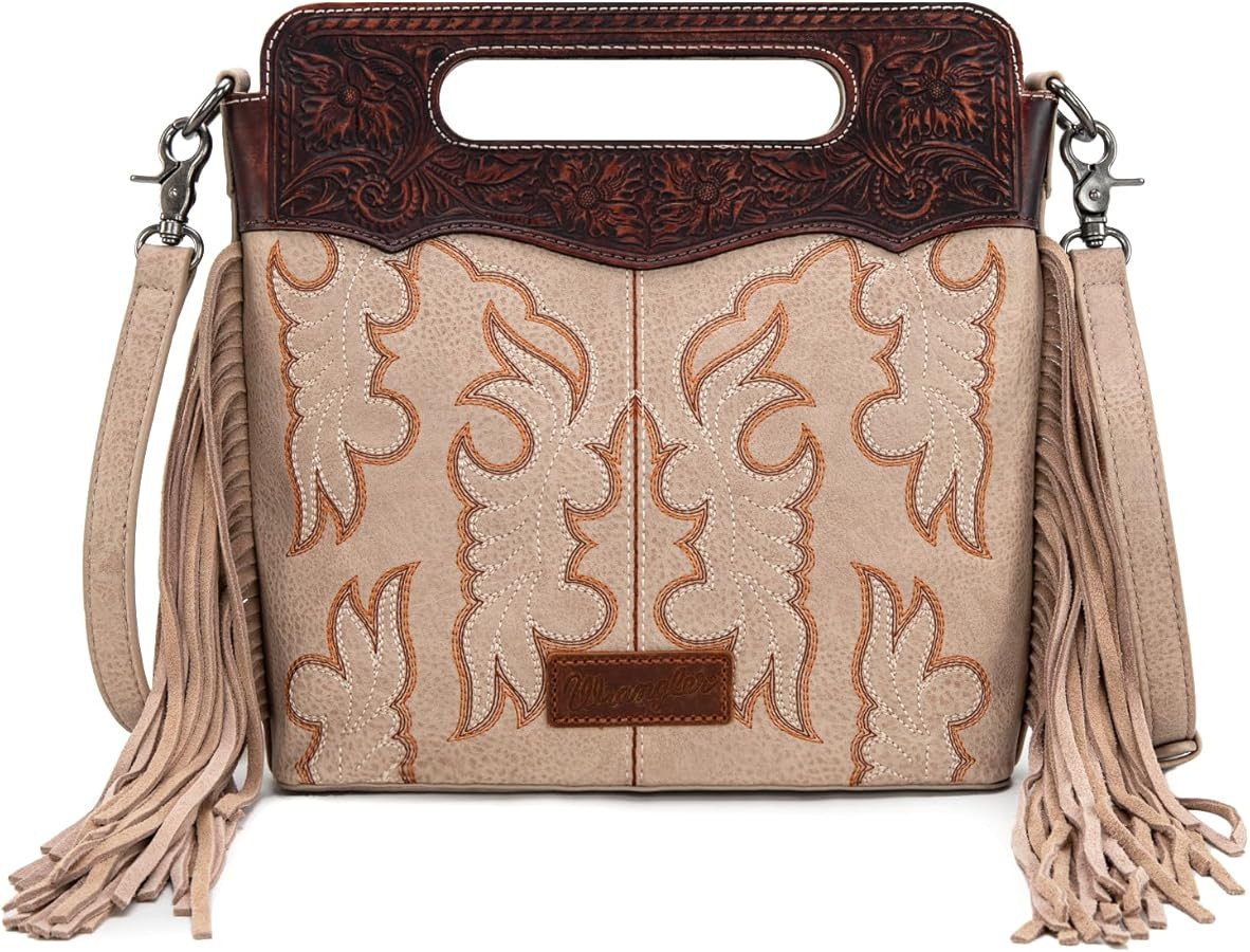 Wrangler Top Handle Bag for Women Embroidered Fringe Western Crossbody Purse | Amazon (US)