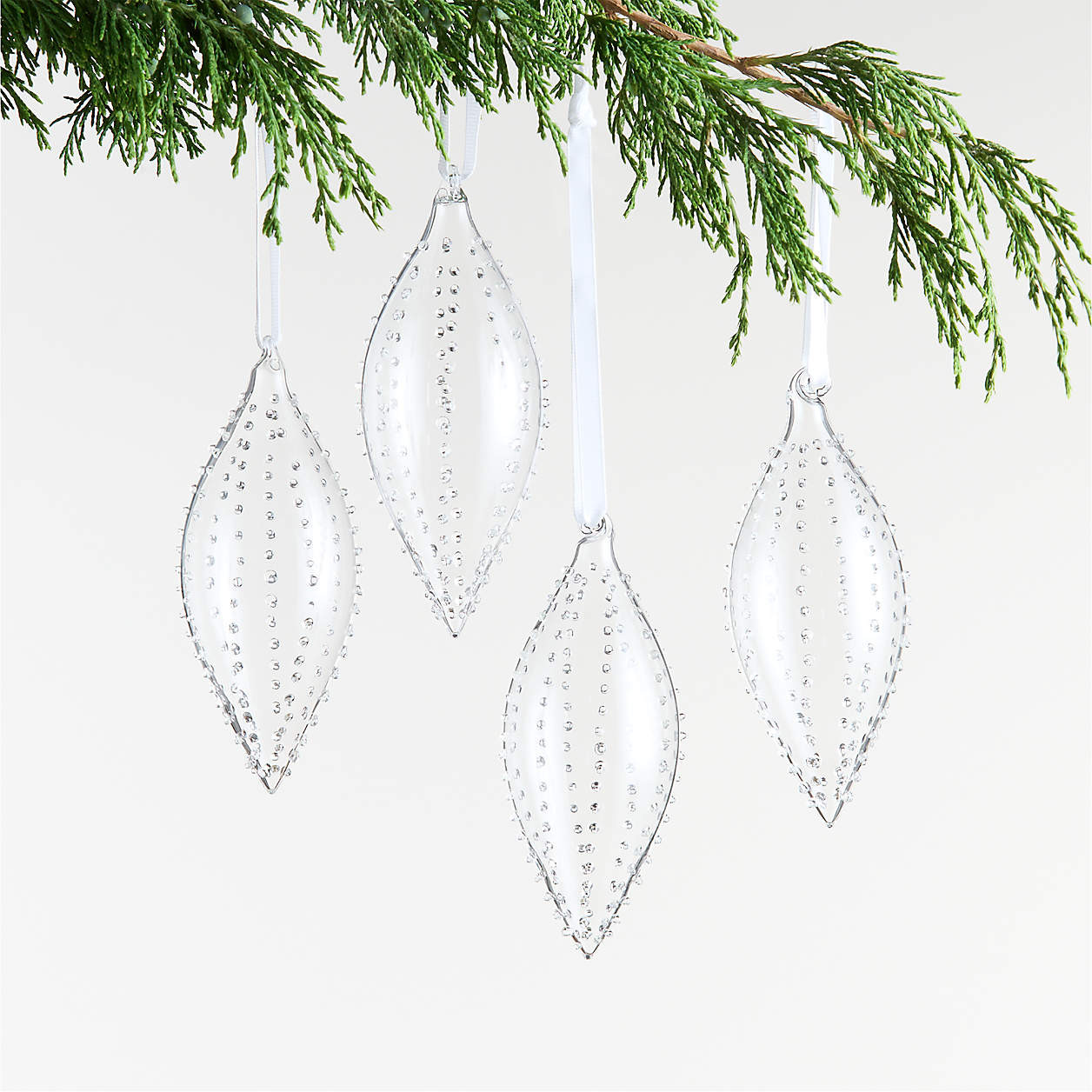 Hobnail Glass Drop Christmas Tree Ornament, Set of 4 | Crate & Barrel | Crate & Barrel