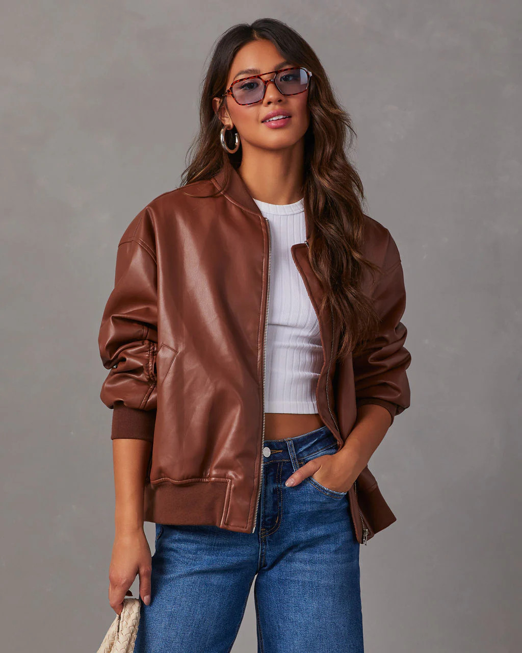 Domingo Faux Leather Zip Bomber Jacket | VICI