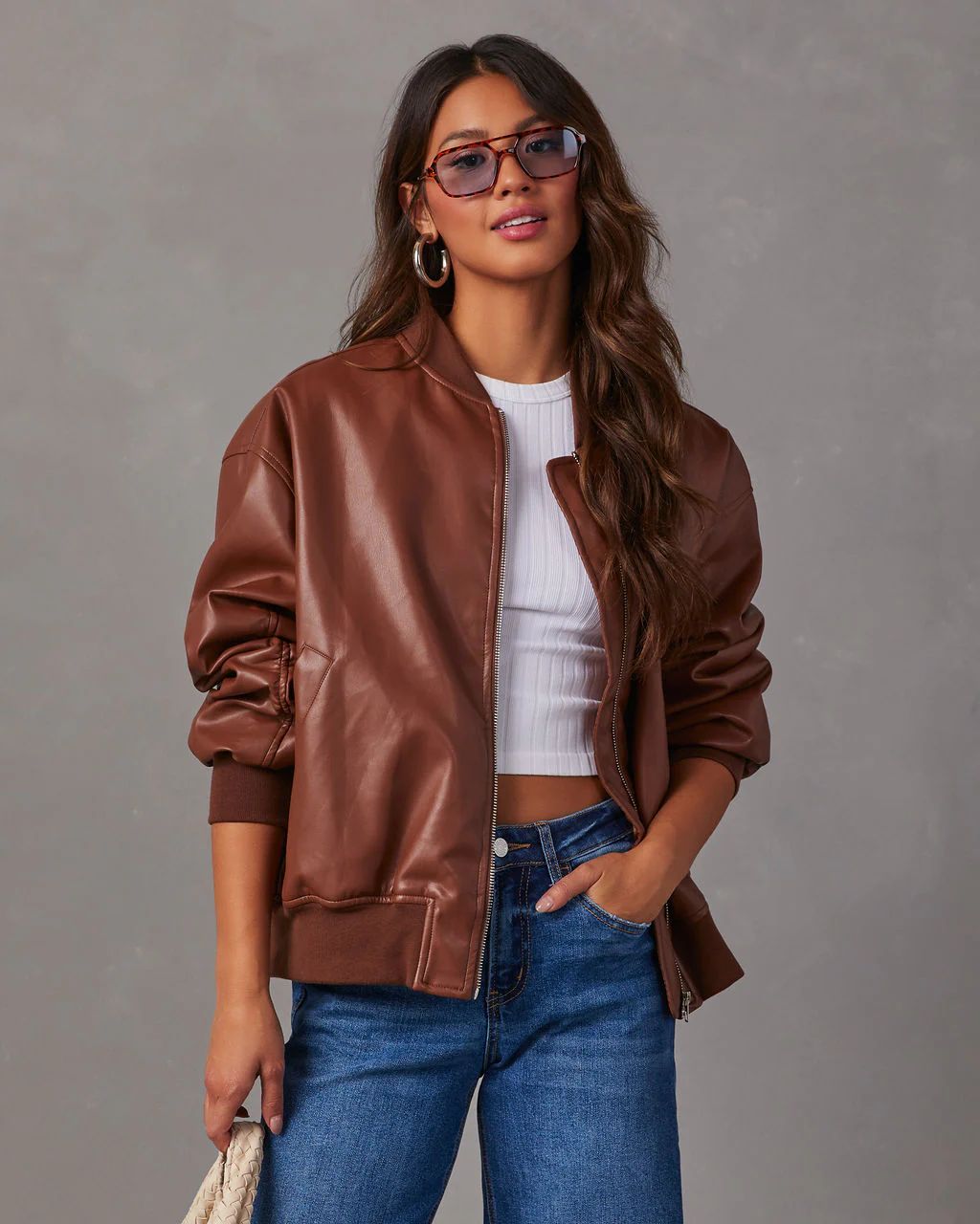 Domingo Faux Leather Zip Bomber Jacket | VICI Collection