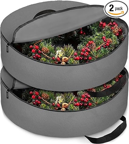 ZOBER 2 Pack Oxford Christmas Wreath Storage Container 36 Inch - Wreath Bag for Artificial Wreath... | Amazon (US)