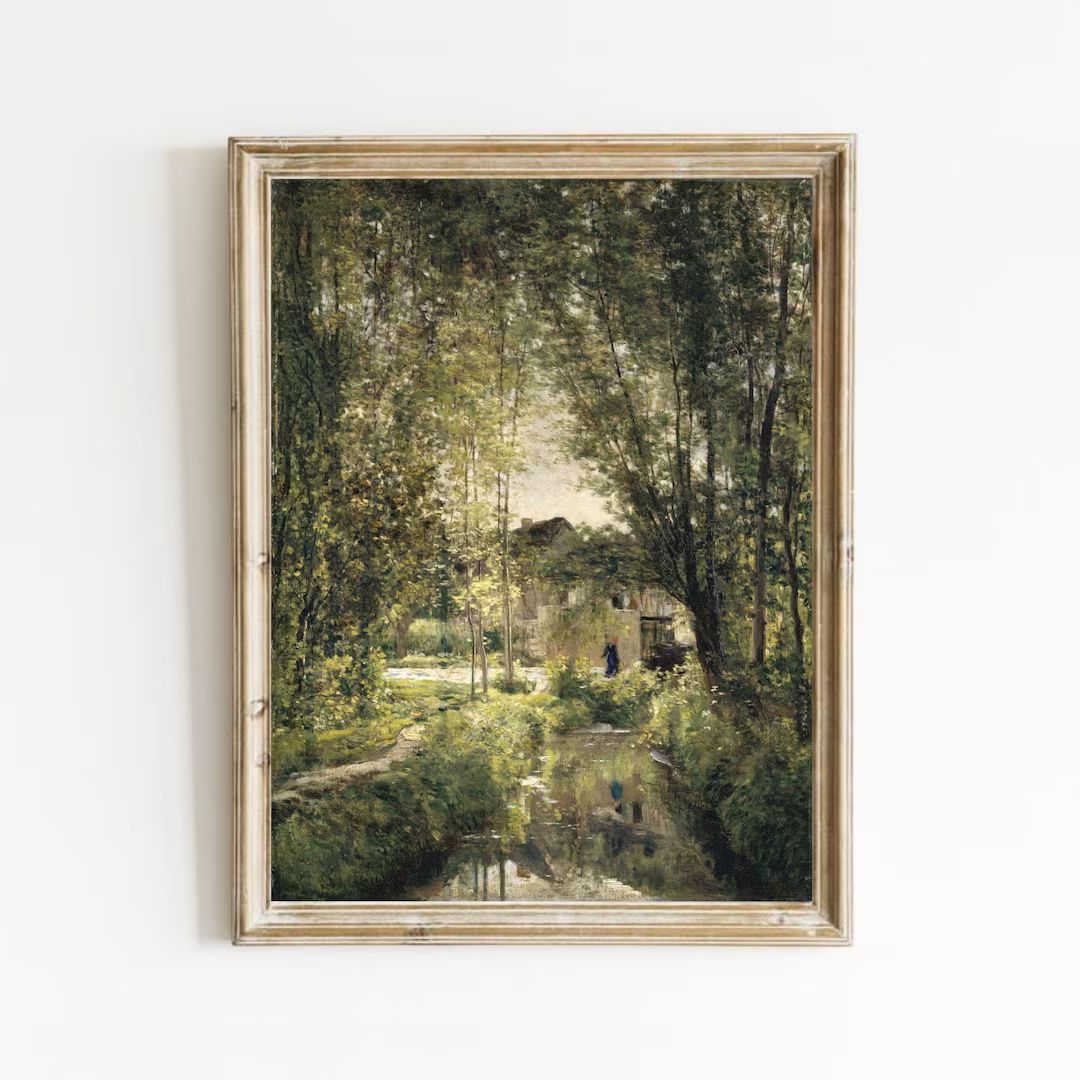 Country Oil Painting, Vintage Stream Landscape Print, Rustic Farmhouse, Summer Painting DIGITAL P... | Etsy (US)