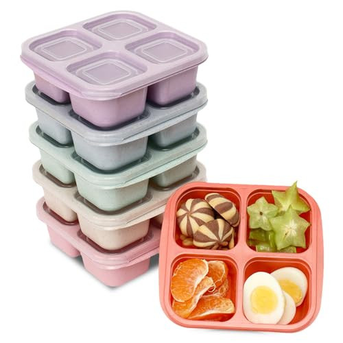 BE OVER QUALITY 6 Pack Snack Containers, 4 Compartment Snack Box Containers Bento Box, Reusable Meal Prep Lunch Containers for Adults Kids Toddler, Divided Food Containers for Travel Work School | Amazon (US)