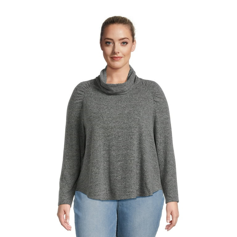 Terra & Sky Women's Plus Size Ruched Top with Long Sleeves, Sizes 0X-4X | Walmart (US)