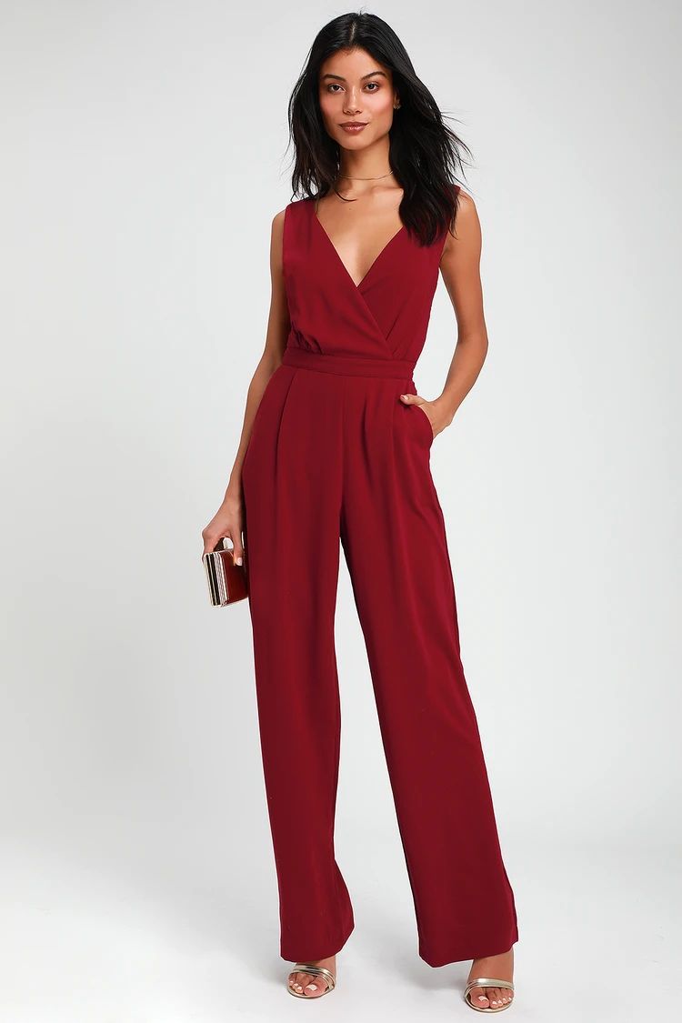 Kiska Burgundy Lace Wide-Leg Jumpsuit | Lulus (US)