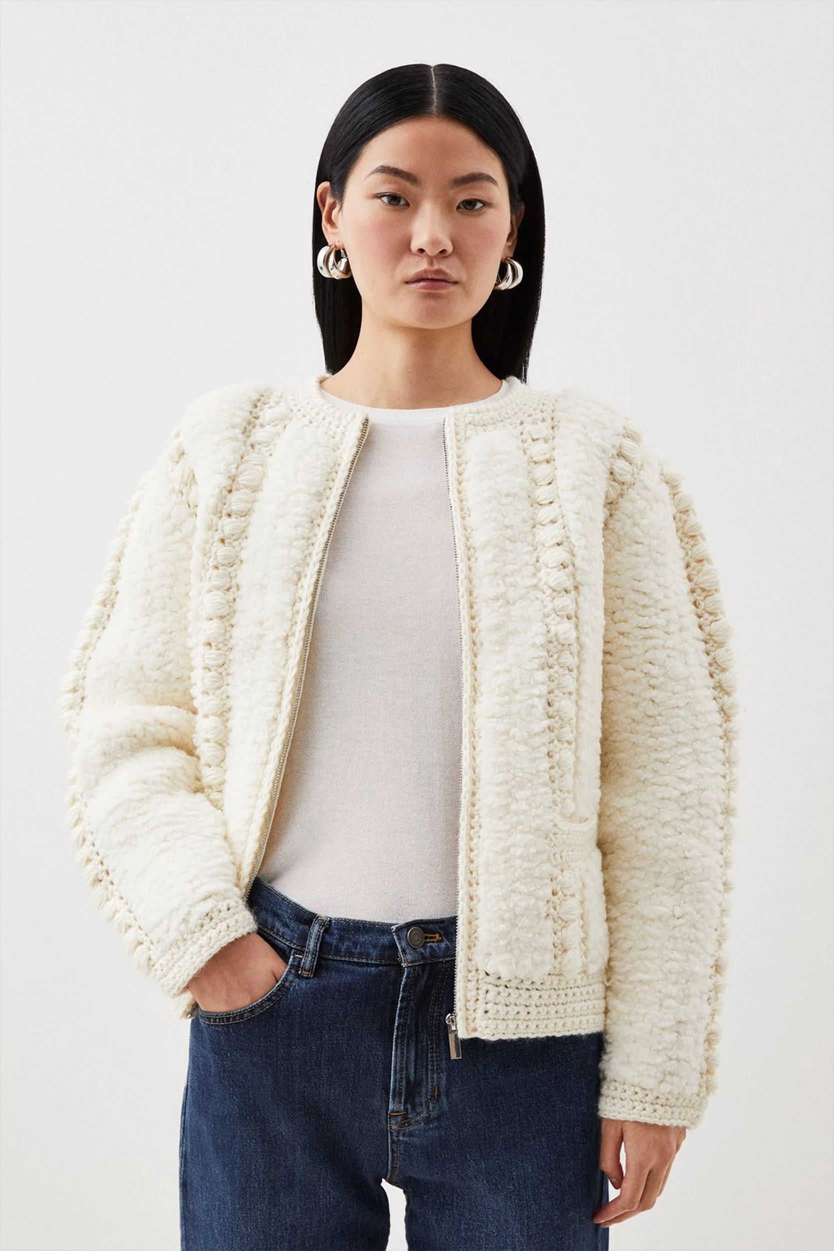 Premium Textured Knit Jacket | Karen Millen UK + IE + DE + NL