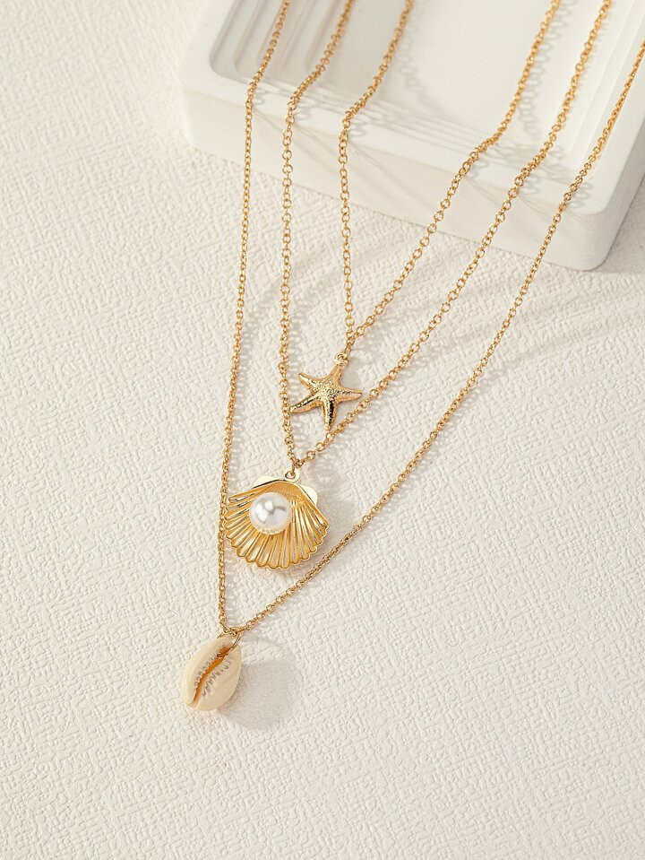 3pcs/set Shell & Starfish Charm Necklace | SHEIN