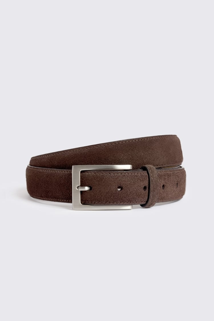Chocolate Classic Suede Belt | Moss Bros Retail