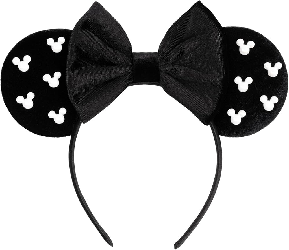 Elegant Black Velvet Mouse Ears Headband with Charming Bow and White Details – Perfect for Part... | Amazon (US)