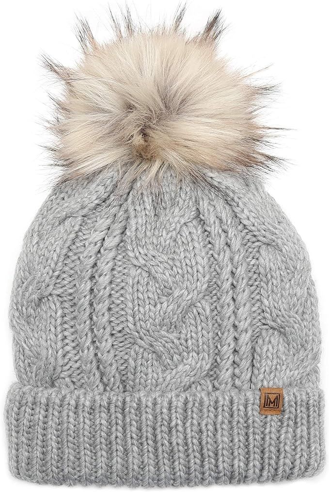 MIRMARU Women’s Soft Faux Fur Pom Pom Slouchy Beanie Hat with Sherpa Lined- Thick, Soft, Chunky... | Amazon (US)