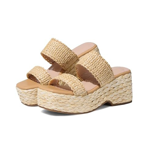 EQAUDES Platform Wedge Sandals Open Toe Espadrilles for Women Summer Beach Raffia Sandal Comfortable Straw Woven Slip On Cute Dressy Vacation Brown Two Straps Shoes | Amazon (US)