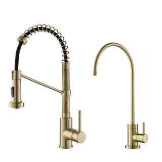 KRAUS Bolden Pull-Down Kitchen Faucet and Purita Water Filter Faucet Combo in Spot Free Antique C... | The Home Depot