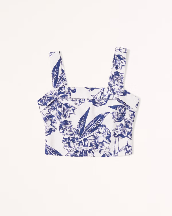 Linen-Blend Foldover Set Top | Abercrombie & Fitch (US)