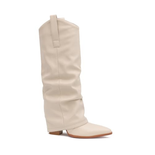 YOKI KWEEN Women's Foldover Faux Leather Knee-High Western Boot With Block Heel | Amazon (US)