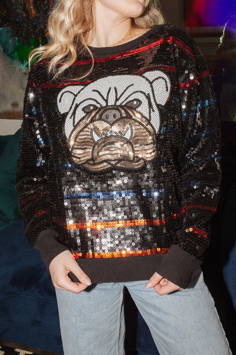 Full Sequin Bulldog Sweater | Queen of Sparkles