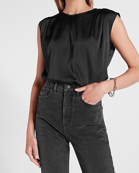 Satin Pleated Shoulder Top | Express